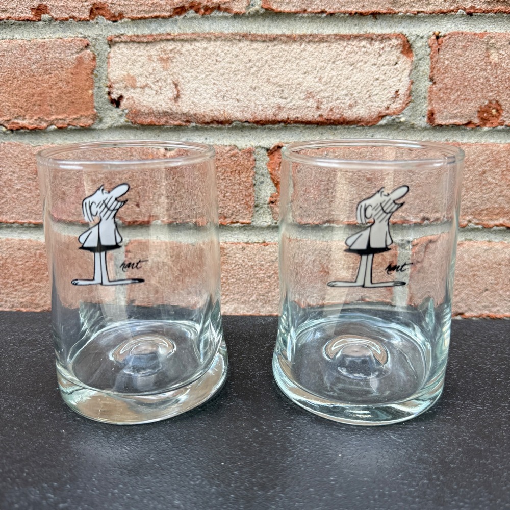 B.C. Comic Johnny Hart Grogg Caveman Whiskey Lowball Glasses Set 2 Vintage Bar